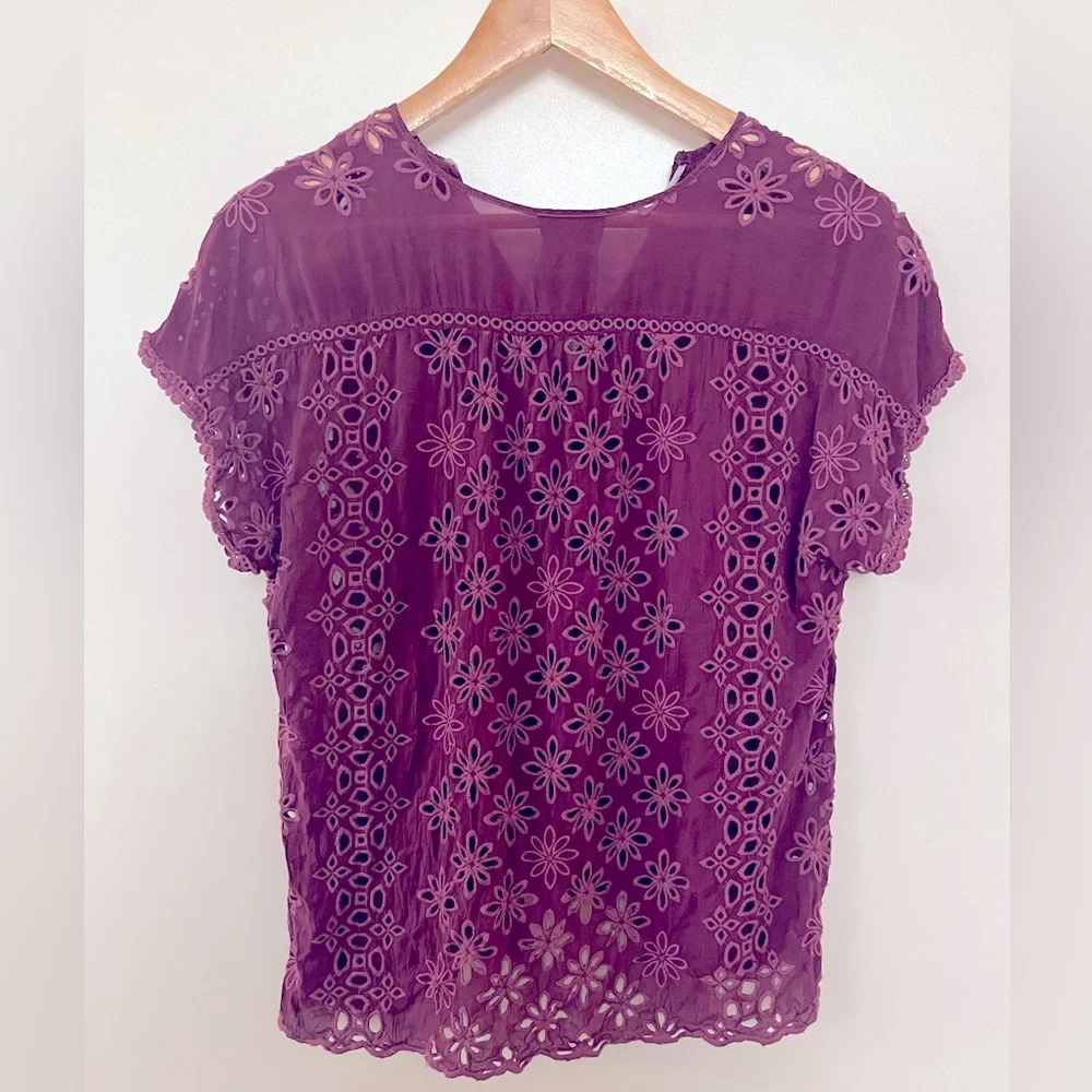 Johnny Was Leith Bohemian Eyelet Top Purple XS - Picture 11 of 16